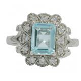 Emerald Cut 1.75 ct Aquamarine & Diamond Ring