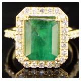Natural 8.01 ct Emerald & Lab Diamond Ring