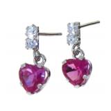 10kt Gold Pink Sapphire Heart Dangle Earrings