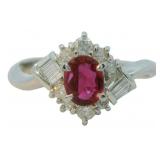 Platinum .84 ct Natural Ruby & Diamond Ring