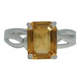 Emerald Cut 2.81ct Natural Citrine & Diamond Ring