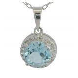 Round 2.00 ct Blue Topaz Halo Necklace