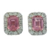Emerald Cut 1.50 ct Pink Sapphire-Diamond Earrings