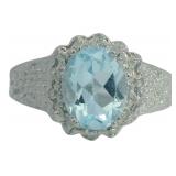 Oval 2.14 ct Natural Blue Topaz & Diamond Ring
