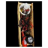 Wood Box wï¿½ Booster Cables, Trouble Light,