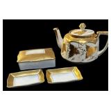 Gold Trim Porcelain Box wï¿½ Sm Dishes & Teapot