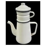 Antique French Enamelware Drip Coffee Pot