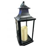 Battery Operated Candle in Glass & Metal Lantern