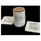RAE DUNN STASH JAR & 2 COASTERS