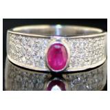 Platinum .71 ct Natural Ruby & Diamond Ring