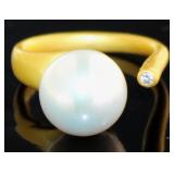 Mid Century Style Satin Finish Pearl Dinner Ring