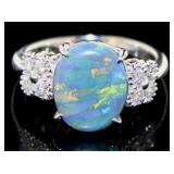 Platinum 3.08 ct Natural Black Opal & Diamond Ring