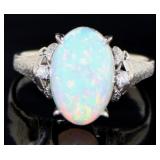 Platinum 4.05 ct Natural Opal & Diamond Ring