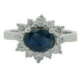 Natural 1.40 ct Oval Sapphire & Lab Diamond Ring