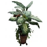 Metal & Rattan Planter wï¿½ Faux Plant