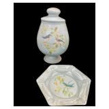 Ceramic Jar wï¿½ Lid Bird Design & Ashtray