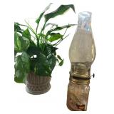Fruit Jar Oil Lamp & Faux Plant