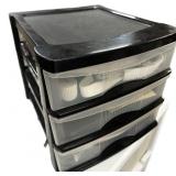 Black 3 Drawer Storage Unit Full of Sewing Goods