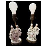 Porcelain Colonial Figures Pair Lamps