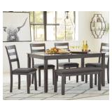 Bridson Casual Gray Table & 4 Side Chairs + Bench