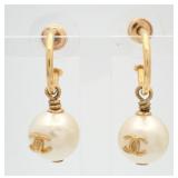 Chanel Coco Mark Gold Pearl Earrings