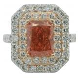 Radiant Cut 3.86 ct Vivid Pink VS Lab Diamond Ring