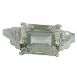 Emerald Cut 2.15 ct Green Amethyst & Diamond Ring