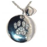 Brilliant White Sapphire Paw Print Disk Necklace