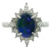 Platinum 1.63 ct Natural Black Opal & Diamond Ring