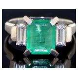 Platinum 1.85 ct Natural Emerald & VS Diamond Ring