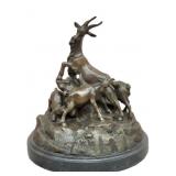 Bronze Sculpture of Goat Family On Marble Base