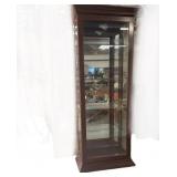 Cherry Finish Lighted Curio wï¿½ Glass Shelves