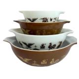 Early American 4 pc PYREX MUXING Bowls