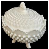 Fenton Milk Glass Hobnail Footed Oval Bowl
