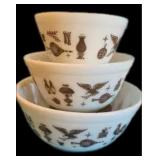 3 pc Pyrex Early American Mixing Bowls