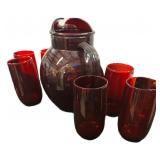 7 pc Ruby Ball Pitcher & Glasses