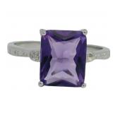 Emerald Cut 3.54ct Natural Amethyst & Diamond Ring