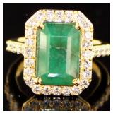 Natural 6.80 ct Emerald & Lab Diamond Ring