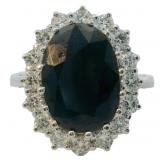 Natural 9.12 ct Oval Sapphire & Lab Diamond Ring