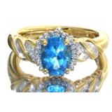Oval 2.00 ct Blue Topaz & Diamond Cocktail Ring