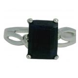 Step Cut 2.62 ct Natural Sapphire & Diamond Ring