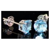 Natural 2.00 ct Aqua Blue Quartz Stud Earrings