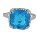 Cushion Cut 3.80 ct Blue Topaz-Diamond Ring