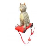 Wood Cat on Red Pull Wagon