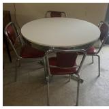 (5) PCS Chrome Table & 4 Red Chairs