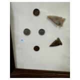 Framed Arrowheads & Old Indian Head Pennieï¿½s &