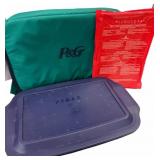 PYREX  CASSEROLE wï¿½ LID & P & G Insulated Carrier