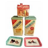 (2) Premium Cracker Tins, Log Cabin Tin & Auto