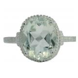 Oval 2.11 ct Green Amethyst & Diamond Ring
