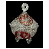 Red Cut to Clear Bird Footed Crystal Candy Dish